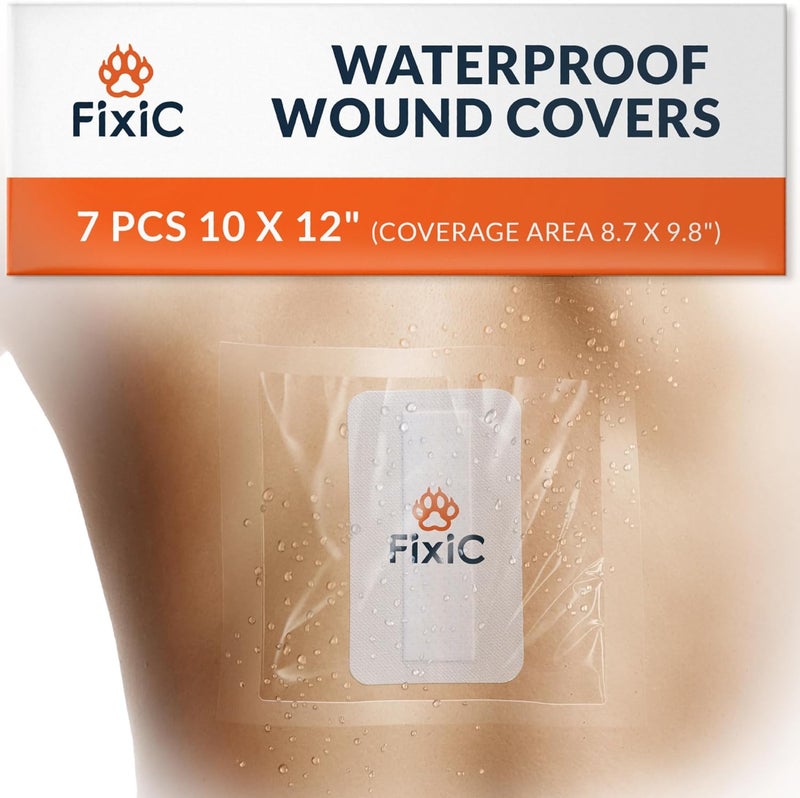 Fixic Transparent Film Dressing - 7 PCS Set, 10 x 12 in - Transparent Dressing to Cover Wounds - Waterproof Wound Cover for Showering - Premium Medical Tape - Image 1